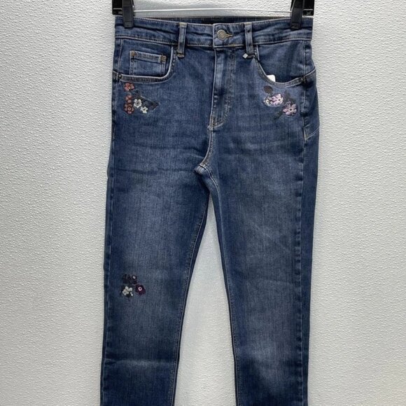 Desigual Women's Floral Embroidered Skinny Jeans Size 10 | Blue - Picture 1 of 6